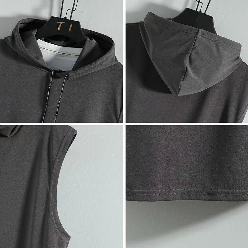 Monathic Men’s Hooded Tank Top, Sleeveless T-Shirt Vest for Gym & Fitness