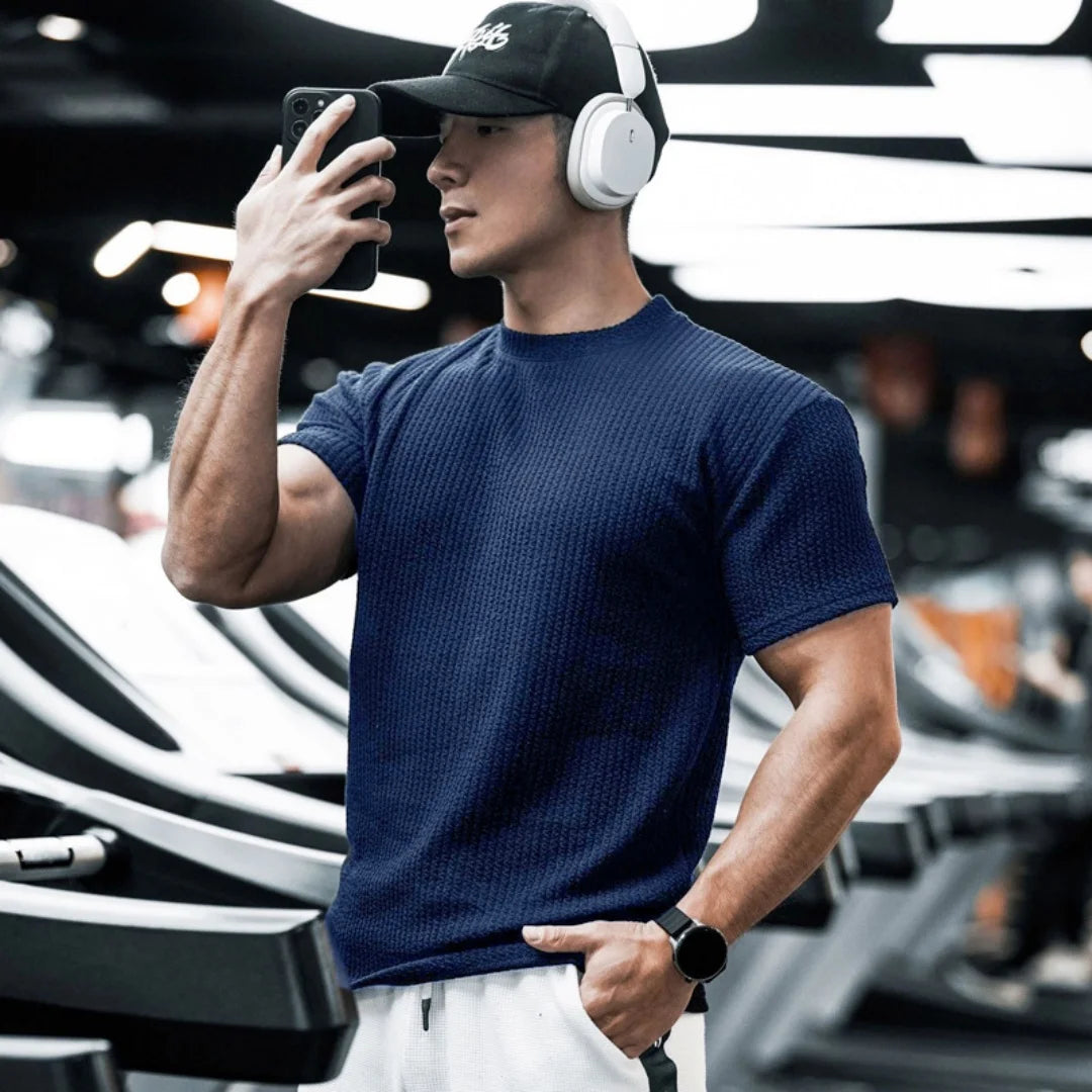 Monathic Men’s T-Shirt High-Collar Short-Sleeve Athletic Top for Fitness
