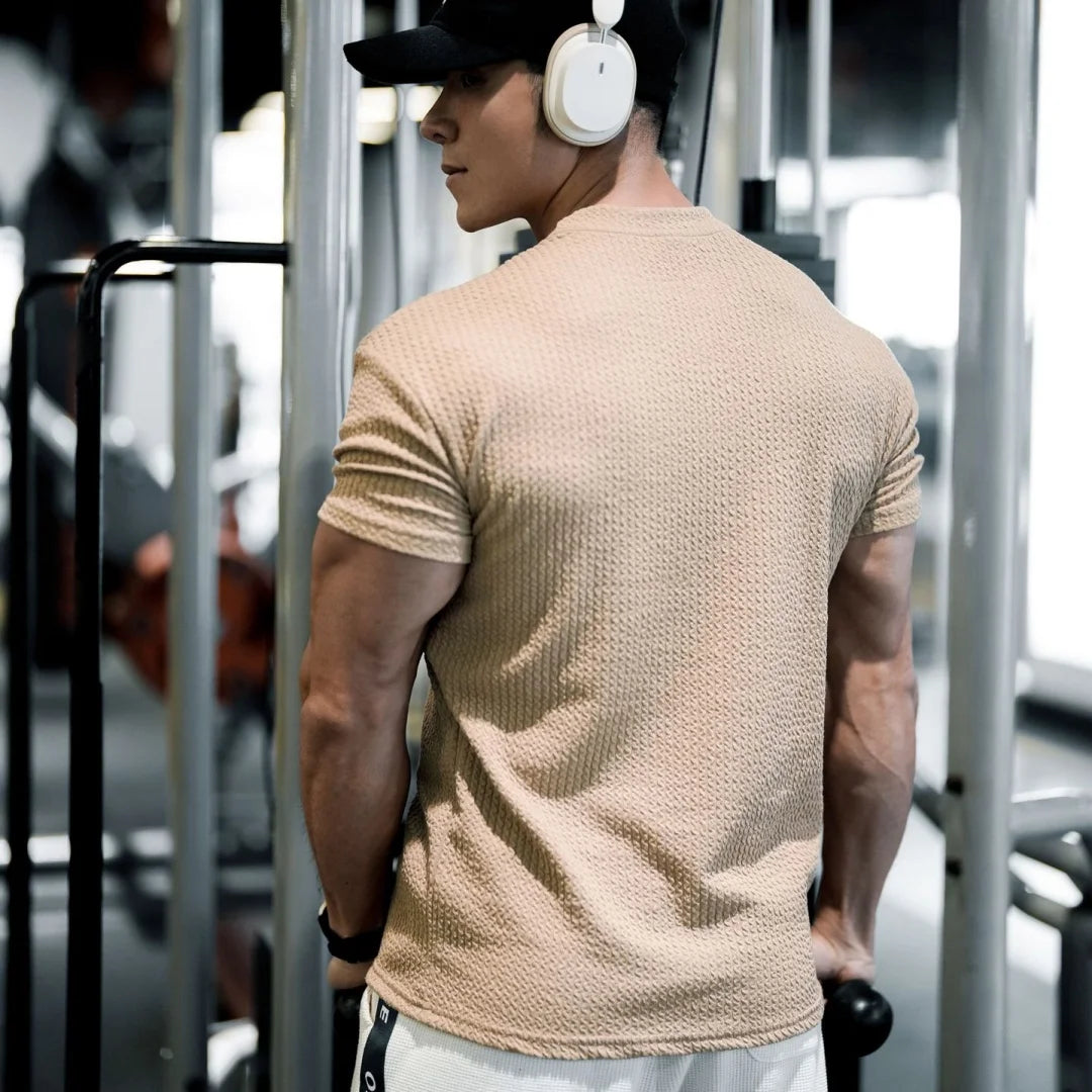 Monathic Men’s T-Shirt High-Collar Short-Sleeve Athletic Top for Fitness