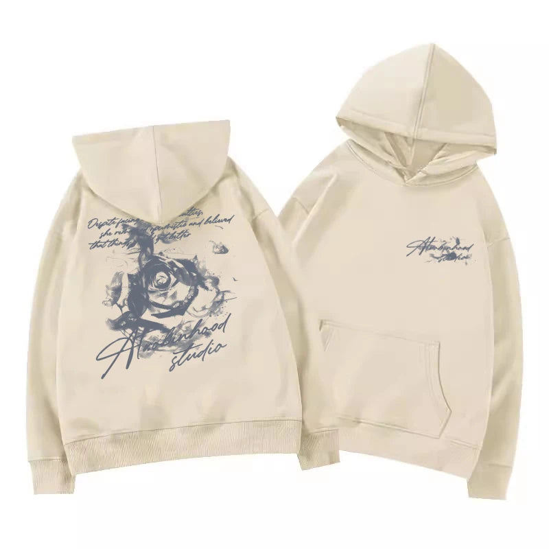 Monathic Rose Flower Men Women Hoodie Pullover Outdoor Street Casual Loose Sports