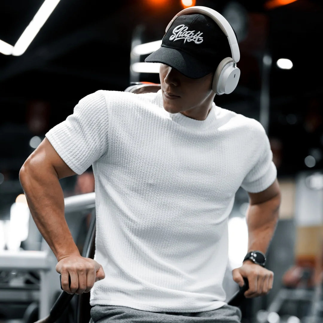 Monathic Men’s T-Shirt High-Collar Short-Sleeve Athletic Top for Fitness