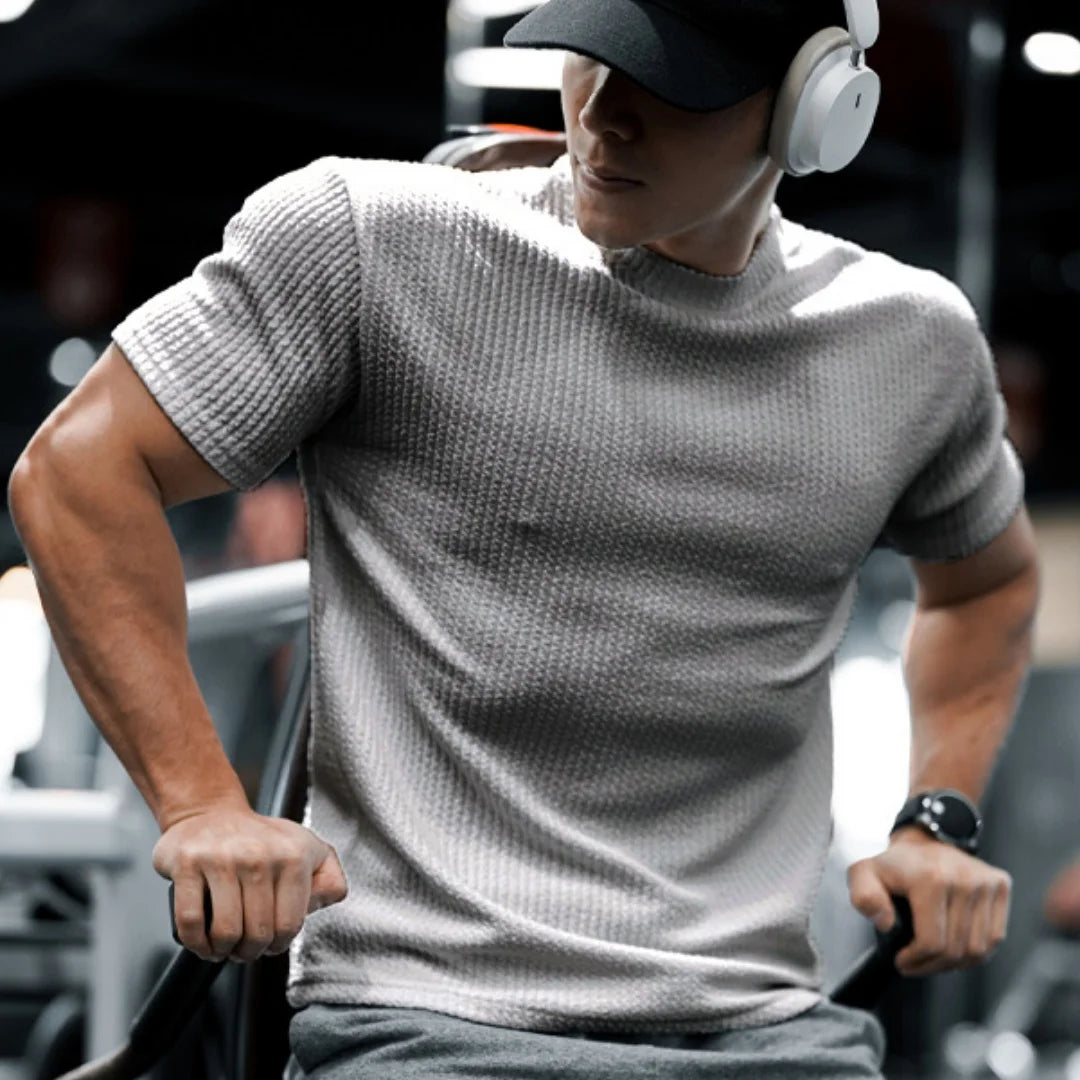 Monathic Men’s T-Shirt High-Collar Short-Sleeve Athletic Top for Fitness