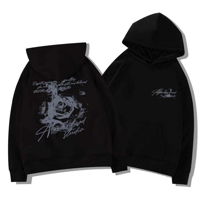 Monathic Rose Flower Men Women Hoodie Pullover Outdoor Street Casual Loose Sports