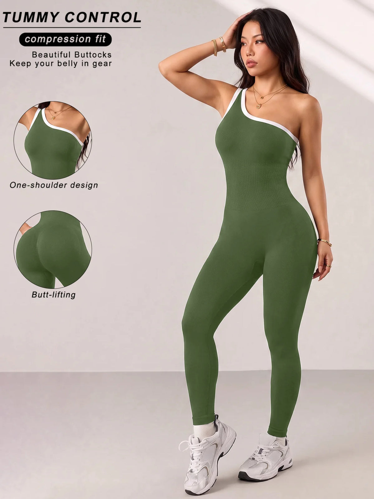 Monathic Women's Sculpted One-Piece Yoga Bodysuit with Single Shoulder