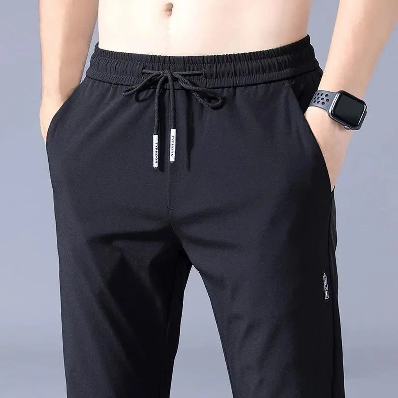 Monathic Ice Silk Men's Pants, Thin Elastic Breathable Straight Leg Sweatpants