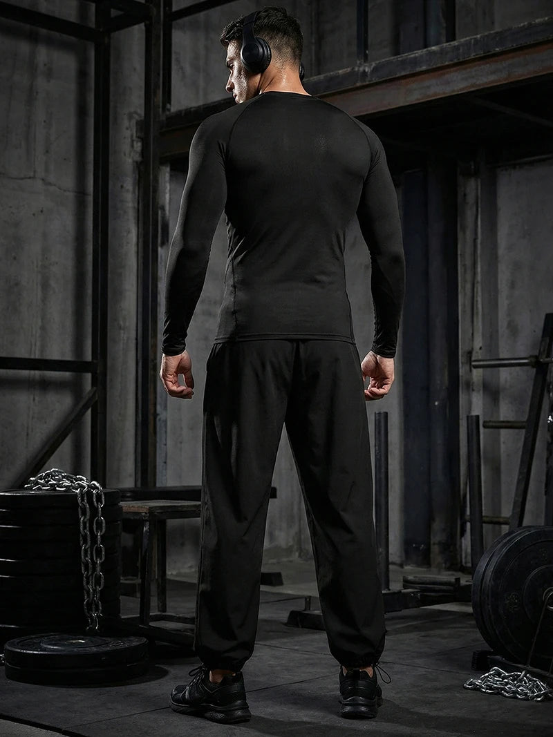 Men's 2-Piece Athletic Set | Compression Shirt & Sweatpants