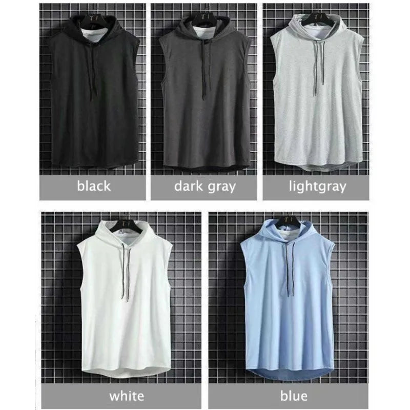 Monathic Men’s Hooded Tank Top, Sleeveless T-Shirt Vest for Gym & Fitness