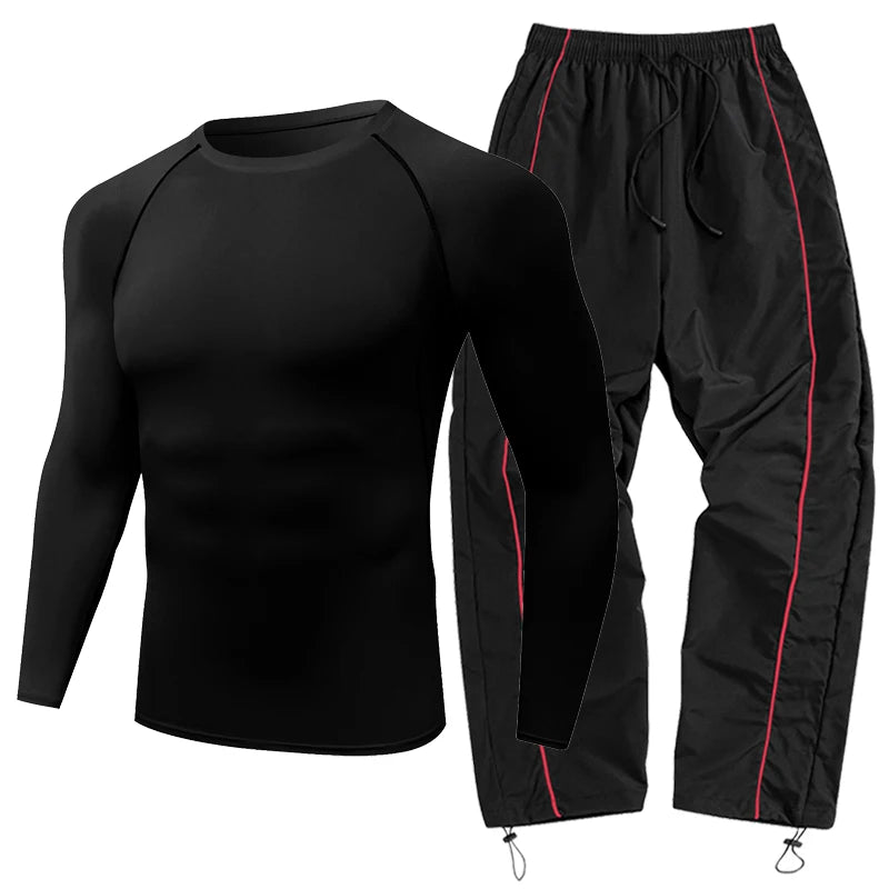 Men's 2-Piece Athletic Set | Compression Shirt & Sweatpants
