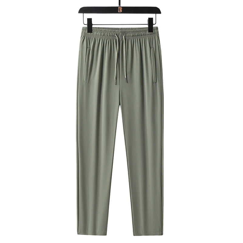 Monathic Ice Silk Men's Pants, Thin Elastic Breathable Straight Leg Sweatpants