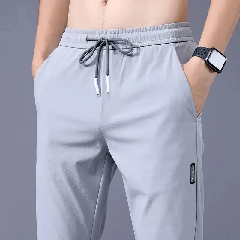 Monathic Ice Silk Men's Pants, Thin Elastic Breathable Straight Leg Sweatpants