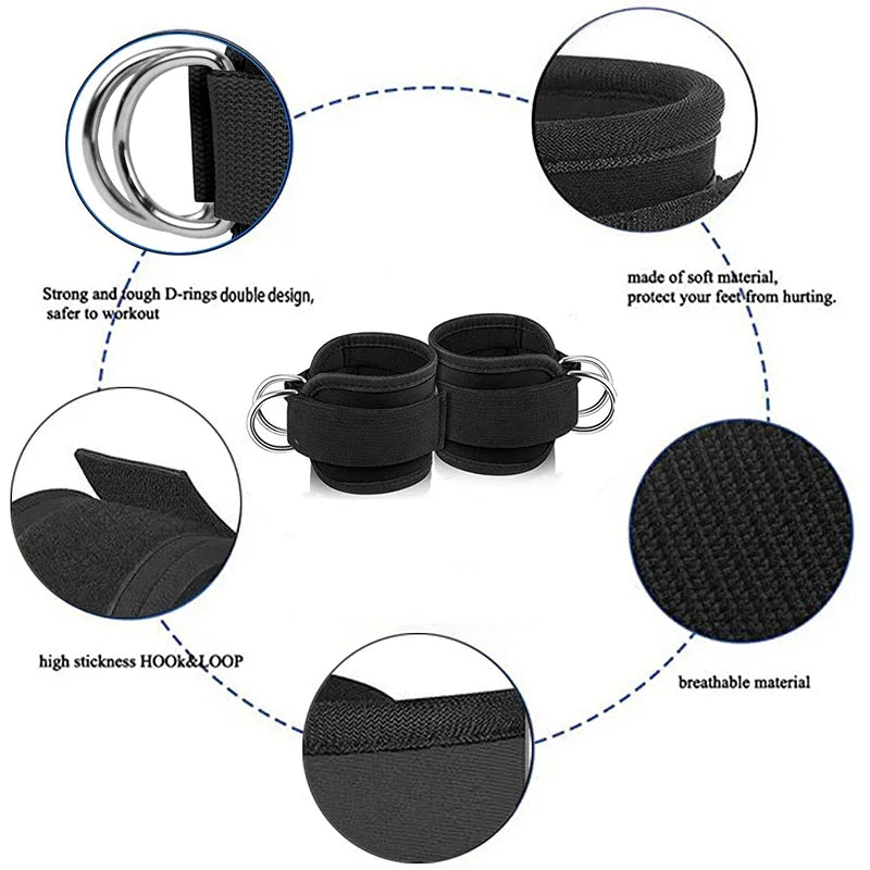 Adjustable Double D-Ring Cable Ankle Straps – Secure Ankle Cuffs for Gym Workouts