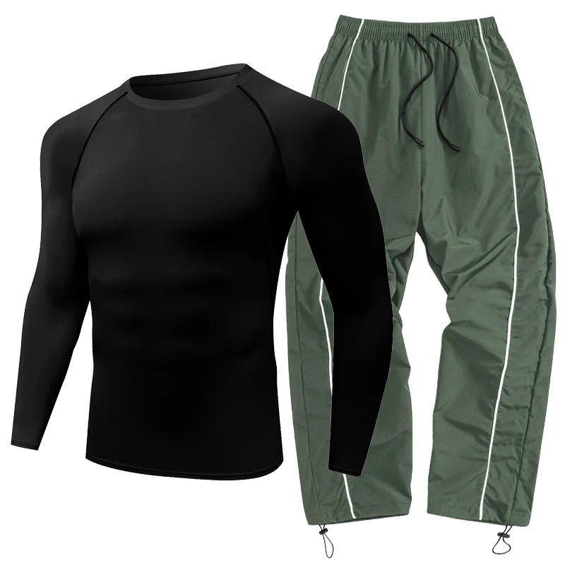 Men's 2-Piece Athletic Set | Compression Shirt & Sweatpants