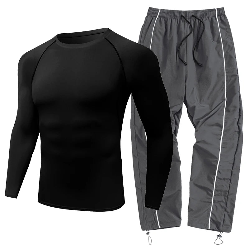 Men's 2-Piece Athletic Set | Compression Shirt & Sweatpants