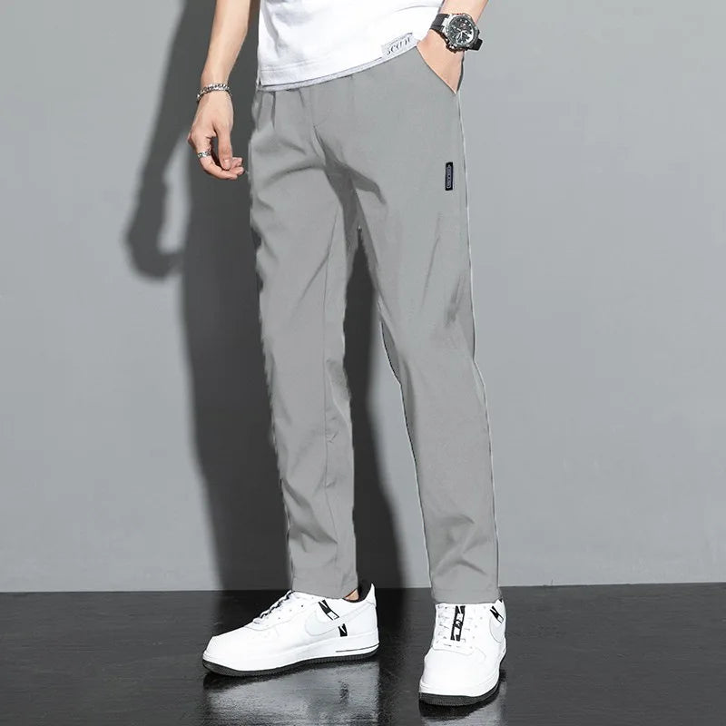 Monathic Ice Silk Men's Pants, Thin Elastic Breathable Straight Leg Sweatpants