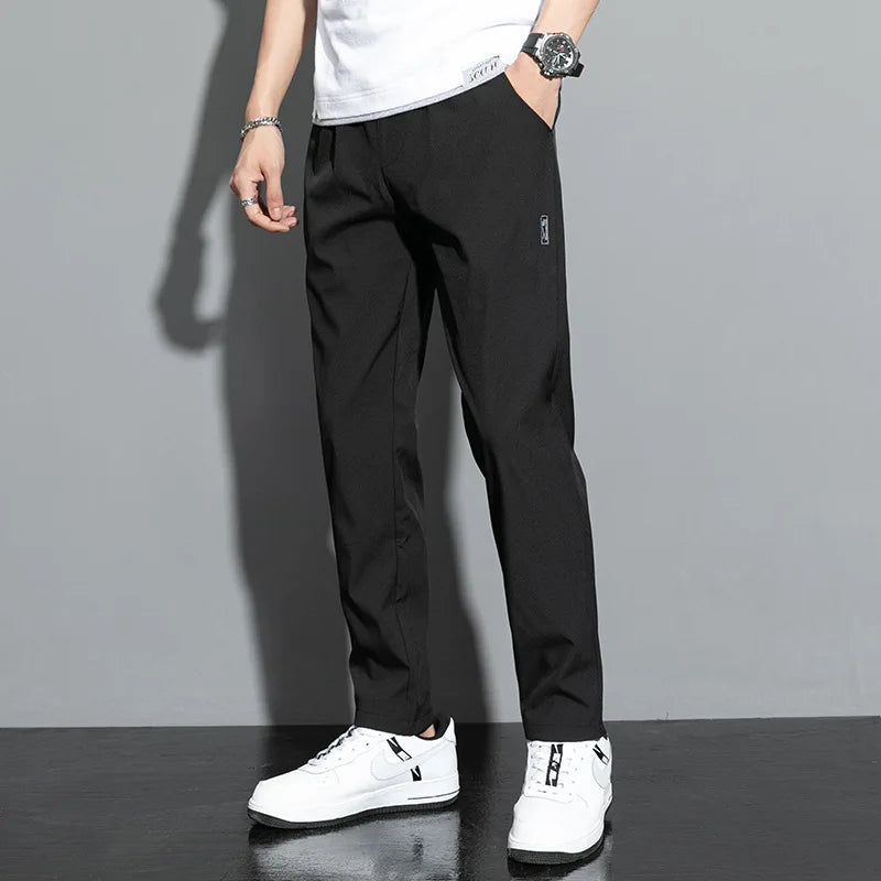 Monathic Ice Silk Men's Pants, Thin Elastic Breathable Straight Leg Sweatpants