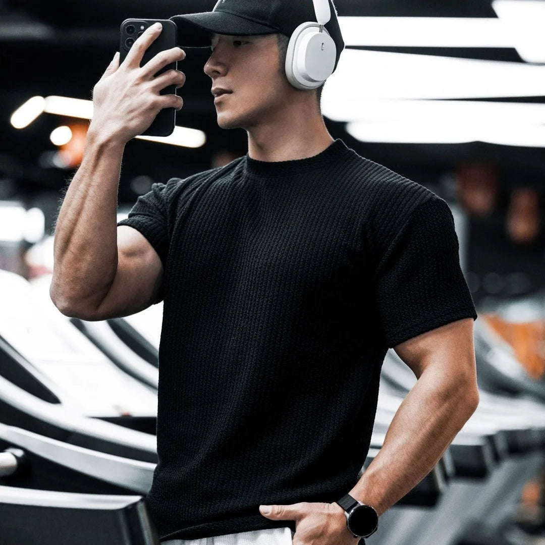 Monathic Men’s T-Shirt High-Collar Short-Sleeve Athletic Top for Fitness