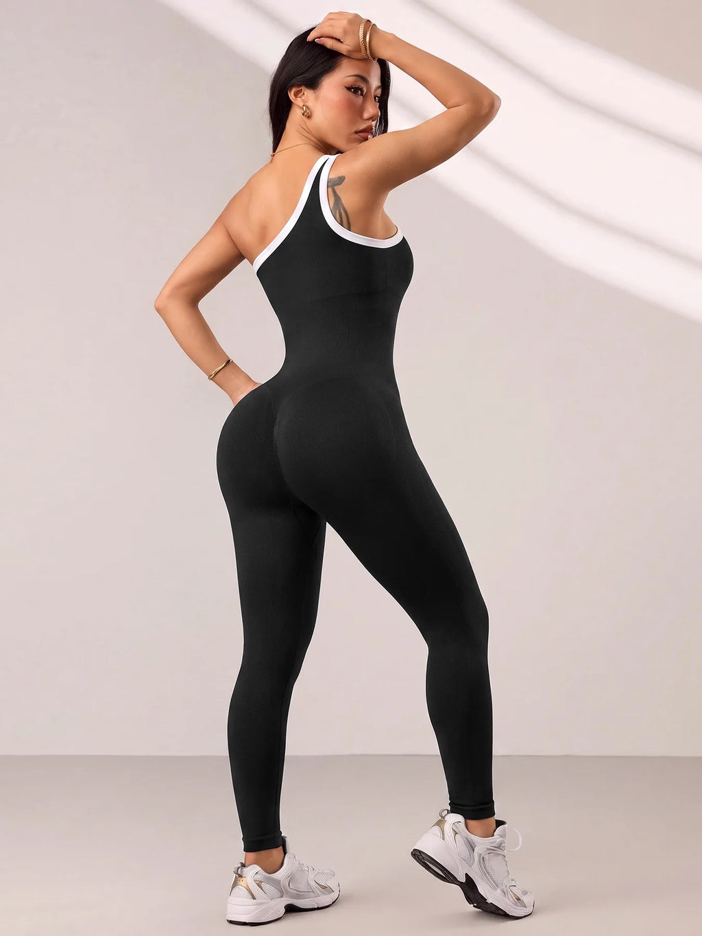 Monathic Women's Sculpted One-Piece Yoga Bodysuit with Single Shoulder