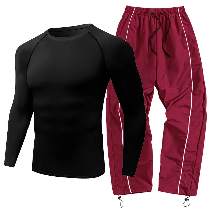 Men's 2-Piece Athletic Set | Compression Shirt & Sweatpants