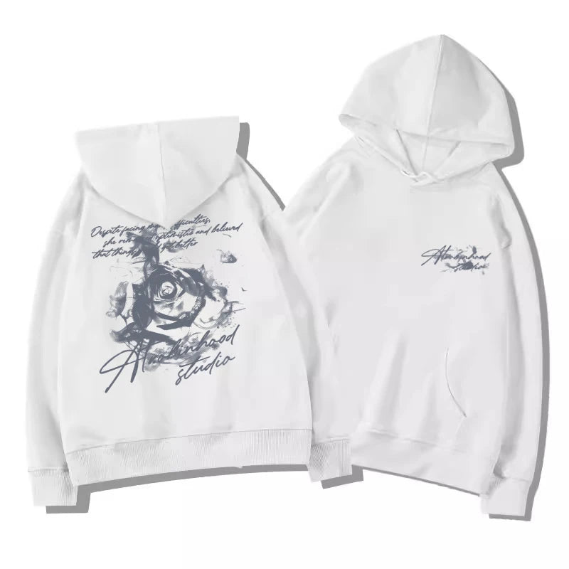 Monathic Rose Flower Men Women Hoodie Pullover Outdoor Street Casual Loose Sports