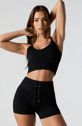 Monathic High-Waisted Ribbed Biker Shorts with Adjustable Tie Waist