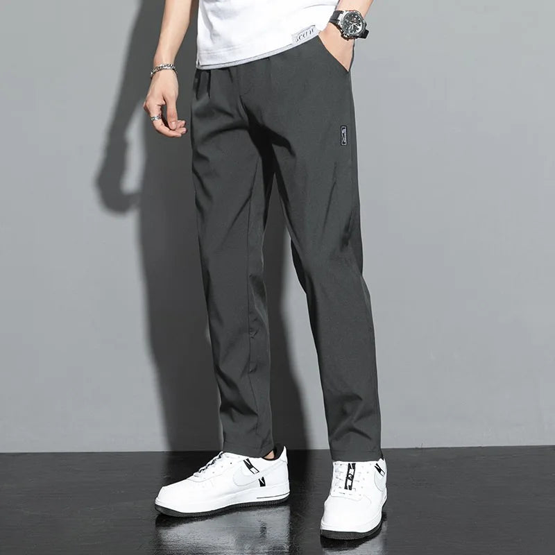 Monathic Ice Silk Men's Pants, Thin Elastic Breathable Straight Leg Sweatpants