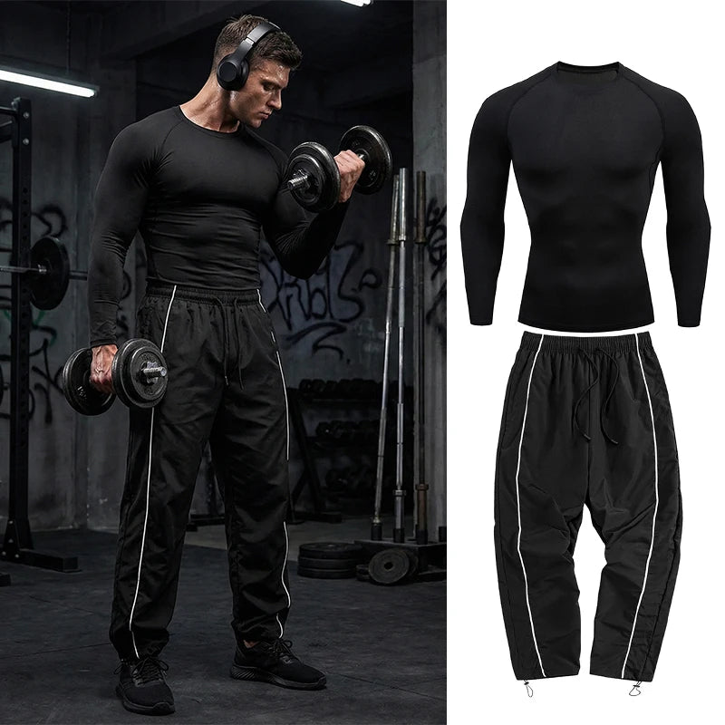 Men's 2-Piece Athletic Set | Compression Shirt & Sweatpants