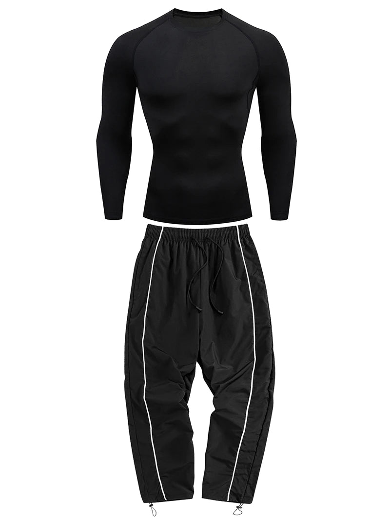 Men's 2-Piece Athletic Set | Compression Shirt & Sweatpants