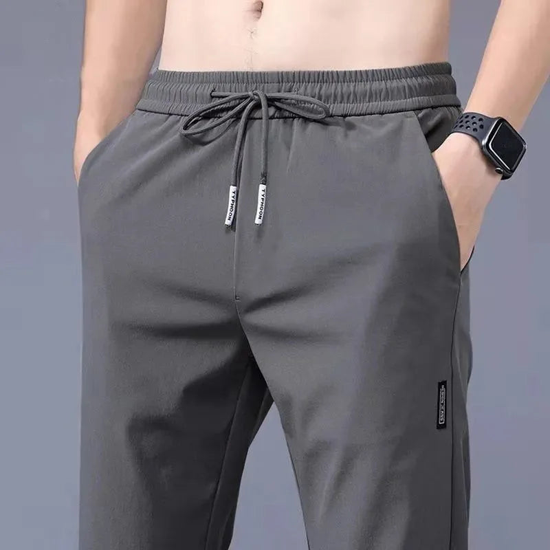 Monathic Ice Silk Men's Pants, Thin Elastic Breathable Straight Leg Sweatpants