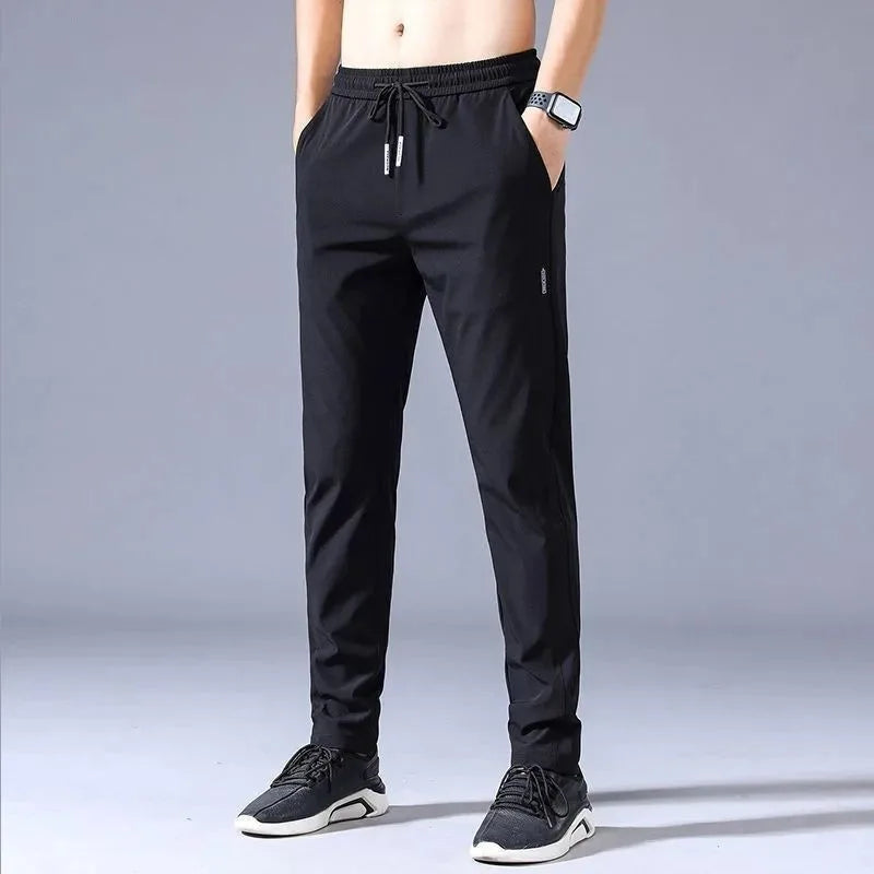 Monathic Ice Silk Men's Pants, Thin Elastic Breathable Straight Leg Sweatpants