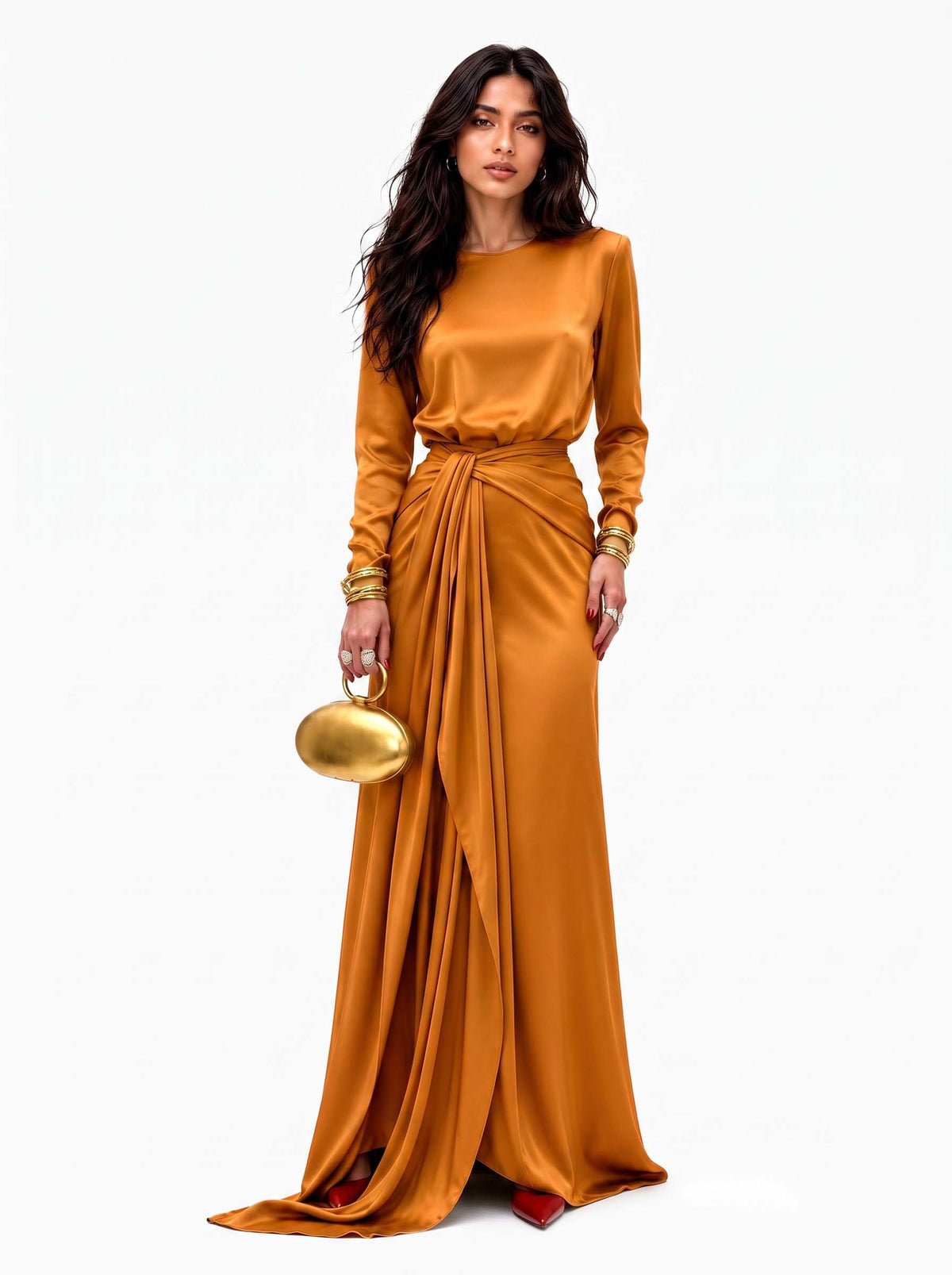 Elegant Maxi Satin Dress with Sophisticated Draping