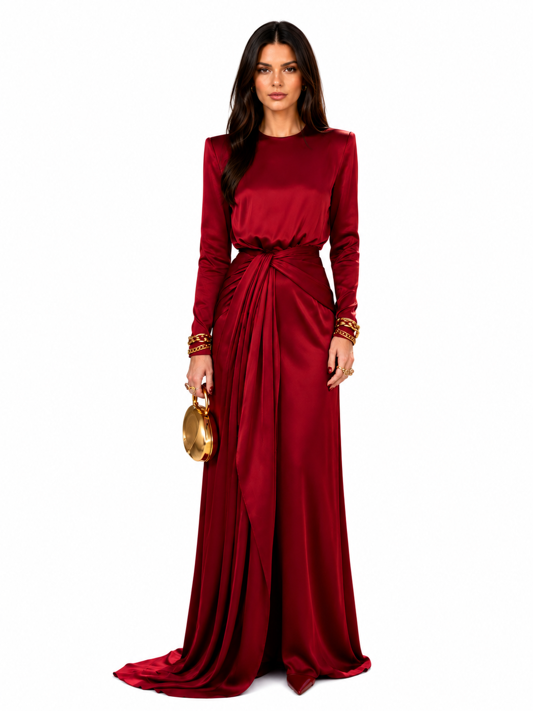Elegant Maxi Satin Dress with Sophisticated Draping